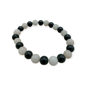 Bracelet Tourmaline noir/Quartz rose 8mm
