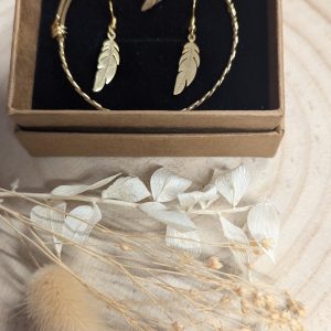 Coffret bijou acier doré pampille plume