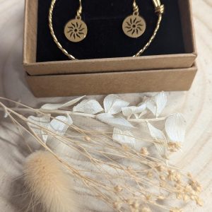 Coffret bijou acier doré pampille soleil